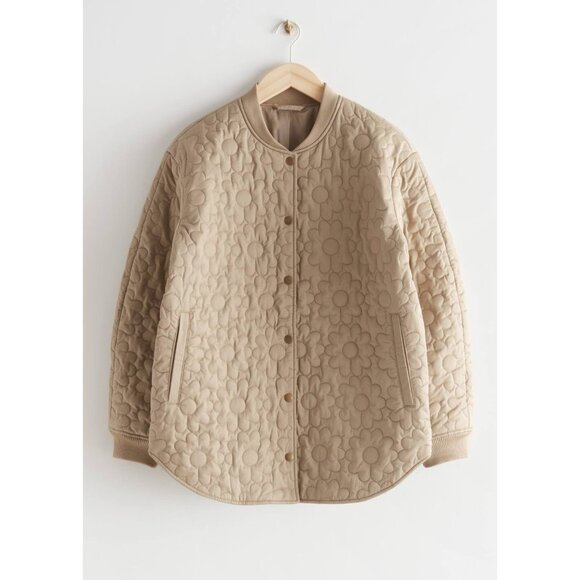 & Other Stories Oversized Floral Quilted Jacket Beige - Size 6 - Picture 9 of 9